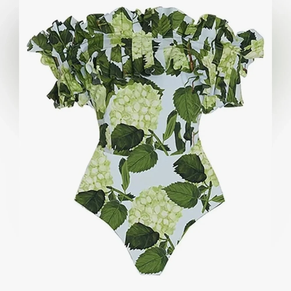 Floral Print Swimsuit with Maxi Beach Skirt Two Piece Bathing Suits small.  A189 - Picture 3 of 5